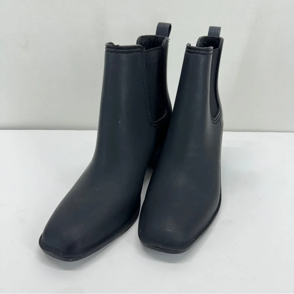 Jeffrey Campbell Womens Rubber Rain Boots Ankle Black Waterproof Weather Casual